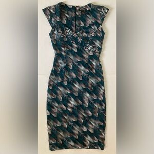 White House Black Market Dress geo print scuba stretch Work Career size 0 XS
